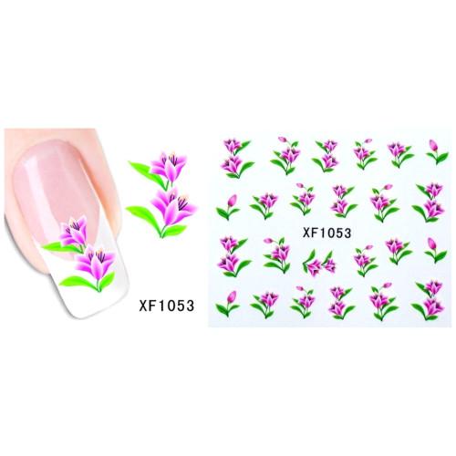 Nail Art Decals, Water Transfer Sliders, Flowers, Purple. XF1053 - BEADED CREATIONS