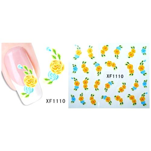 Nail Art Decals, Water Transfer Sliders, Flowers, Yellow. XF1110 - BEADED CREATIONS