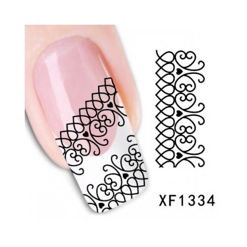 Nail Art Decals, Water Transfer Sliders, Lace, Black. XF1334 - BEADED CREATIONS