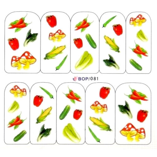 Nail Art Decals, Water Transfer Sliders, Vegetables, Multicolored. BOP081 - BEADED CREATIONS