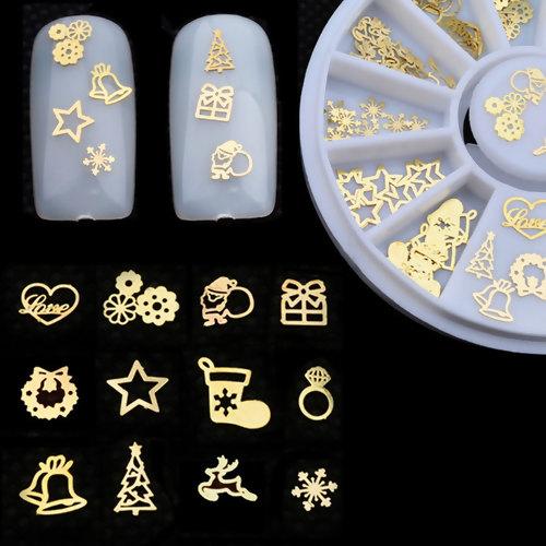 Nail Art Decorations, Assorted, Christmas Theme, Golden, Alloy - BEADED CREATIONS
