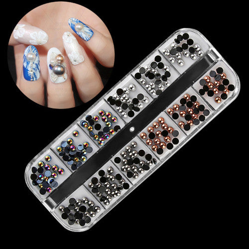 Nail Art Decorations, Pearls, 3D, Half-Round, Dome, Set, Assorted Colors - BEADED CREATIONS