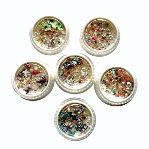 Nail Art Decorations, Set Of 6, Assorted, Butterflies, Flowers, Rhinestones, Multicolored - BEADED CREATIONS