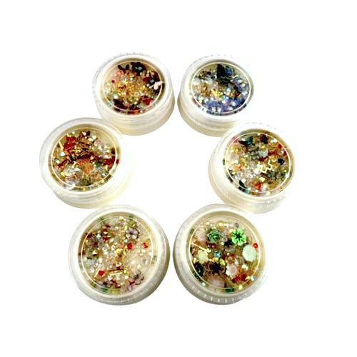 Nail Art Decorations, Set Of 6, Assorted, Butterflies, Flowers, Rhinestones, Multicolored - BEADED CREATIONS