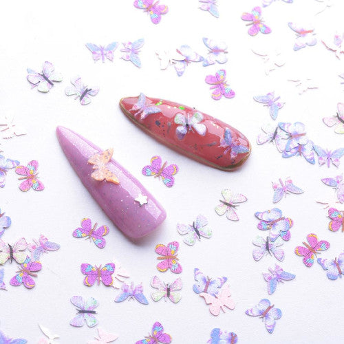 Nail Art Decorations, Wood Pulp Slices, Butterflies, Purple - BEADED CREATIONS