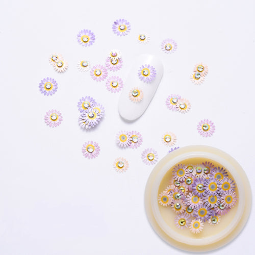 Nail Art Decorations, Wood Pulp Slices, Daisy Flowers With Crystal AB Rhinestones, Lilac - BEADED CREATIONS