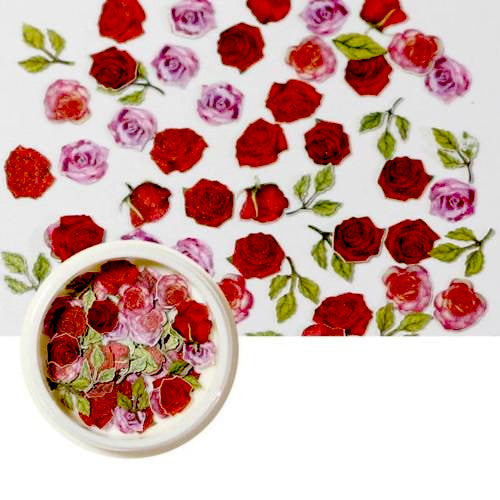 Nail Art Decorations, Wood Pulp Slices, Roses, Pink, Red - BEADED CREATIONS