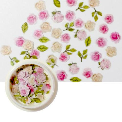 Nail Art Decorations, Wood Pulp Slices, Roses, Pink, White - BEADED CREATIONS