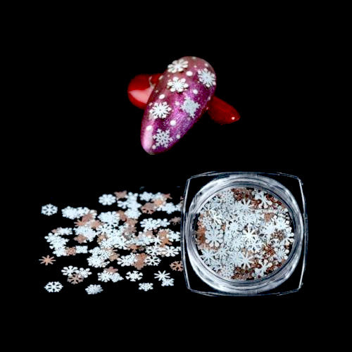 Nail Art Decorations, Wood Pulp Slices, Snowflakes, White, Rose Gold - BEADED CREATIONS
