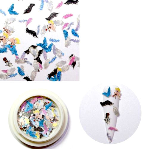 Nail Art Decorations, Wood Pulp Slices, Wings And Cupid, Mixed Colors - BEADED CREATIONS