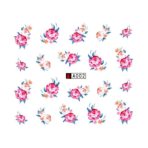 Nail Art Sliders, Water Transfer Decals, Flowers, Pink, Blue, A002 - BEADED CREATIONS