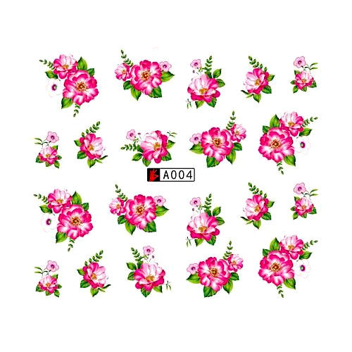 Nail Art Sliders, Water Transfer Decals, Flowers, Pink, Green, A004 - BEADED CREATIONS