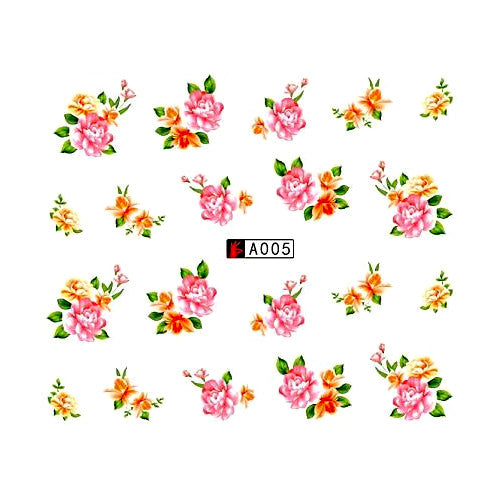 Nail Art Sliders, Water Transfer Decals, Flowers, Pink, Orange, A005 - BEADED CREATIONS