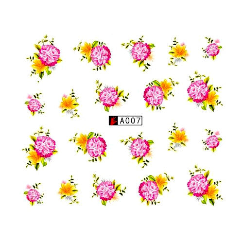 Nail Art Sliders, Water Transfer Decals, Flowers, Pink, Yellow, A007 - BEADED CREATIONS