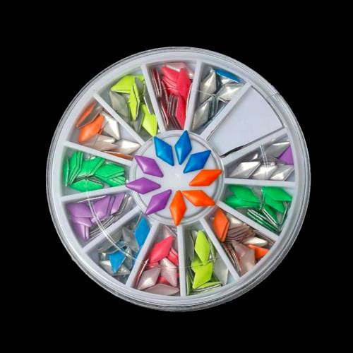 Nail Art Studs, Metal, Diamond Shaped, Assorted, Neon, Nail Art Wheel - BEADED CREATIONS