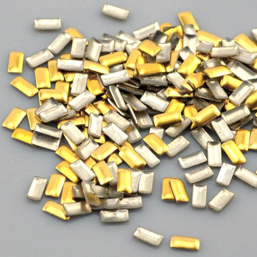 Nail Art Studs, Metal, Rectangle, Golden, 4mm - BEADED CREATIONS