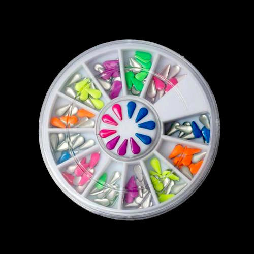 Nail Art Studs, Metal, Teardrop Shaped, Assorted, Neon, Nail Art Wheel - BEADED CREATIONS