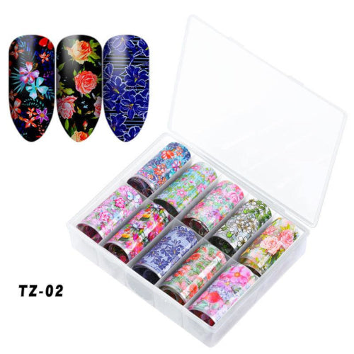 Nail Art Transfer Foils, Floral Print, Assorted, Set, TZ-02 - BEADED CREATIONS