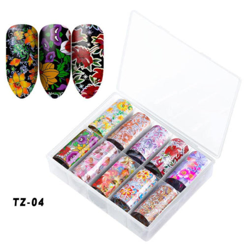Nail Art Transfer Foils, Floral Print, Assorted, Set, TZ-04 - BEADED CREATIONS
