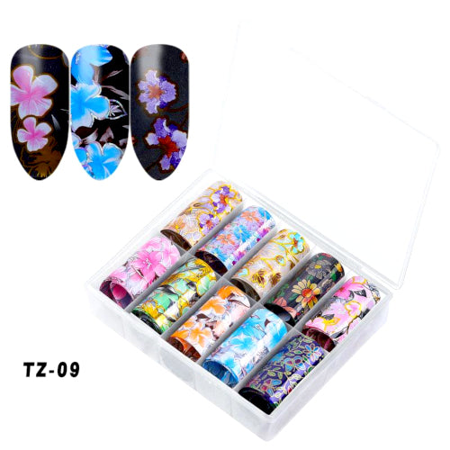 Nail Art Transfer Foils, Floral Print, Assorted, Set, TZ-09 - BEADED CREATIONS