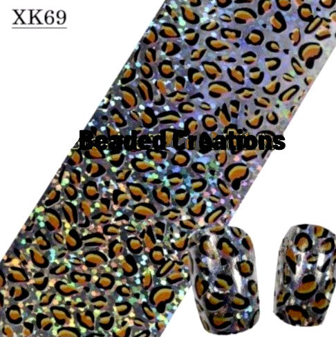 Nail Art Transfer Foils, Leopard Print, Brown, Silver, XK69 - BEADED CREATIONS