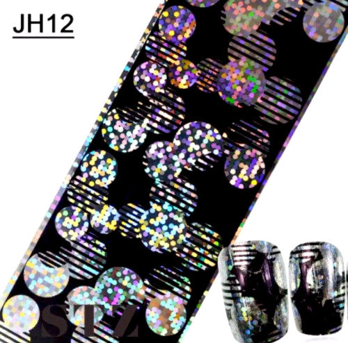 Nail Art Transfer Foils, Striped, Sequin Circles, Black, Silver, JH12 - BEADED CREATIONS