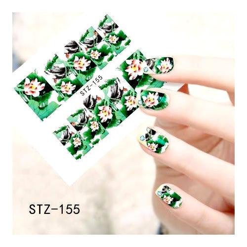 Nail Art Water Transfers Decals, Floral, Green, White. STZ-155 - BEADED CREATIONS