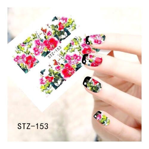 Nail Art Water Transfers Decals, Floral, Pink. STZ-153 - BEADED CREATIONS