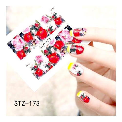 Nail Art Water Transfers Decals, Floral, Pink, Red. STZ-173 - BEADED CREATIONS