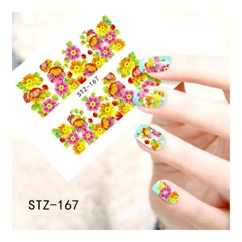 Nail Art Water Transfers Decals, Floral, Pink, Yellow. STZ-167 - BEADED CREATIONS