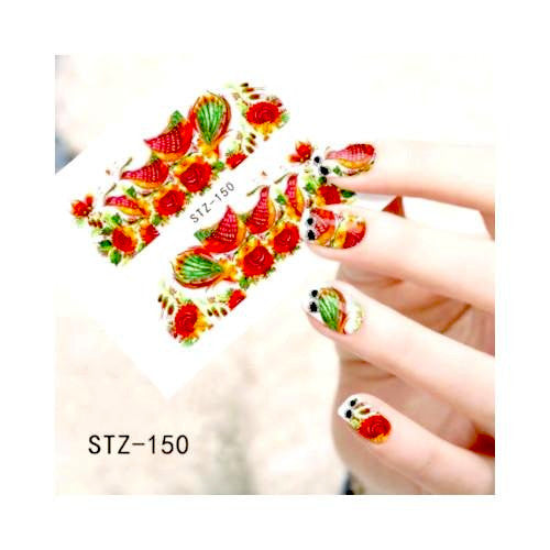 Nail Art Water Transfers Decals, Floral, Red, Green. STZ-150 - BEADED CREATIONS