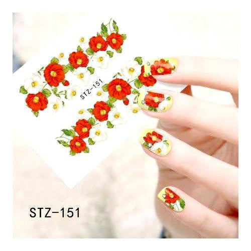 Nail Art Water Transfers Decals, Floral, Red, White. STZ-151 - BEADED CREATIONS