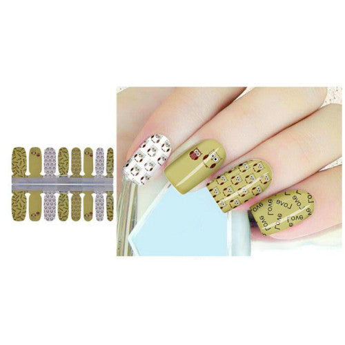 Nail Art Wraps, Olive Green, Owls, Words - BEADED CREATIONS