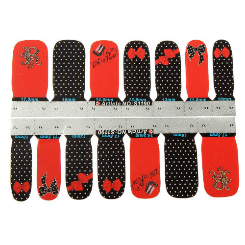 Nail Art Wraps, Red, Black, Dots, Bows - BEADED CREATIONS