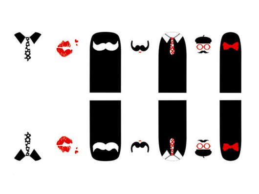 Nail Art Wraps, White, Black, Red, Lips, Bows, Moustache, Collar & Tie - BEADED CREATIONS