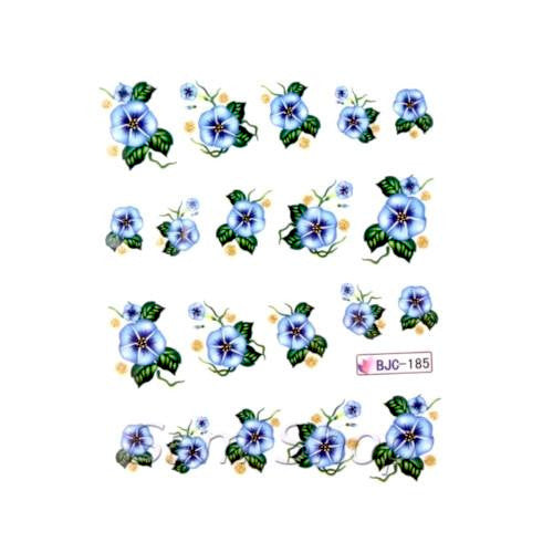 Nail Art, Decals, Glitter Water Transfers, Sliders, Flowers, Blue. BJC-185 - BEADED CREATIONS