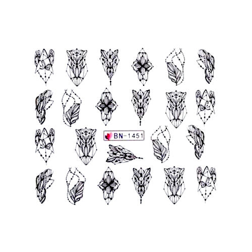 Nail Art, Decals, Water Transfer Sliders, Abstract, Leaves, Black. BN1451 - BEADED CREATIONS
