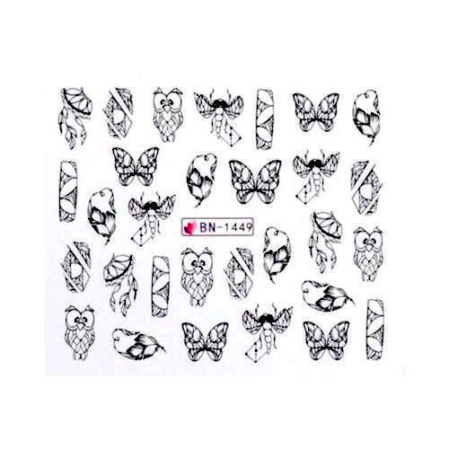 Nail Art, Decals, Water Transfer Sliders, Butterfly, Owl, Black. BN1449 - BEADED CREATIONS