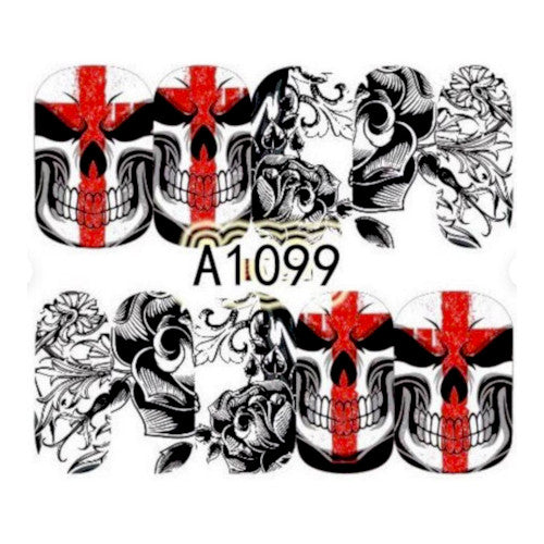 Nail Art, Decals, Water Transfer Sliders, Floral, Skulls, Black, Red. A1099 - BEADED CREATIONS