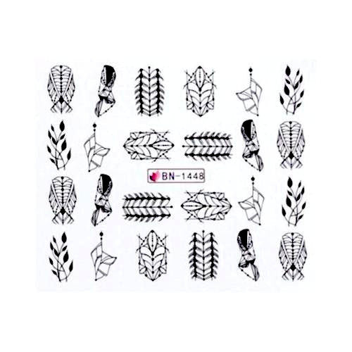 Nail Art, Decals, Water Transfer Sliders, Geometric Pattern, Tribal, Black. BN1448 - BEADED CREATIONS