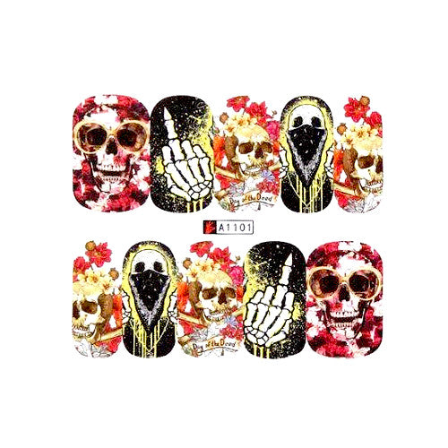 Nail Art, Decals, Water Transfer Sliders, Skulls, Multicolored. A1101 - BEADED CREATIONS