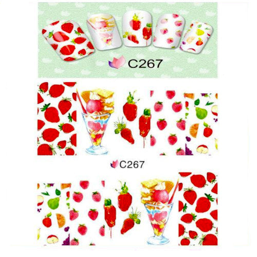 Nail Art, Decals, Water Transfers, Nail Art Sliders, Strawberries, Fruit, Multicolored. C267 - BEADED CREATIONS