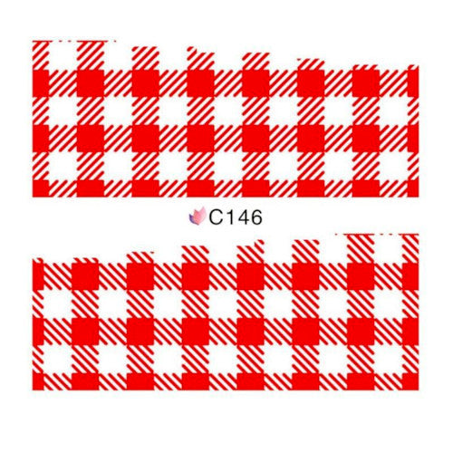 Nail Art, Decals, Water Transfers, Sliders, Plaid, Red, White. C146 - BEADED CREATIONS
