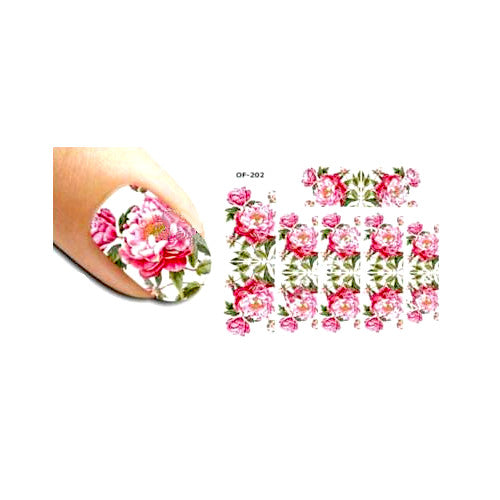 Nail Art, Floral, Max Sliders, Water Transfer Decals, Pink, Green, OF-202 - BEADED CREATIONS