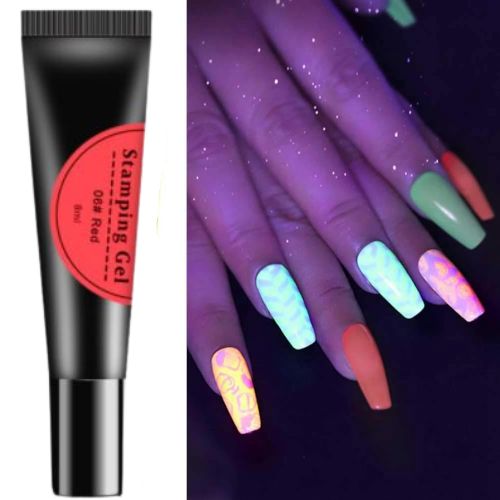 Nail Art, Fluorescence Stamping Gel, UV, LED Soak Off, Red - BEADED CREATIONS