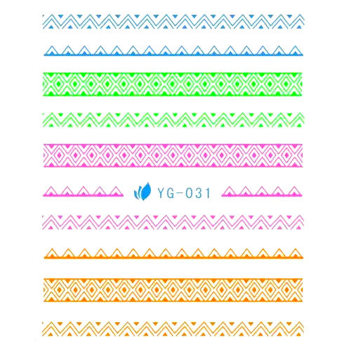 Nail Art, Neon, Water Transfer Decals, Aztec, Multicolored. YG-031 - BEADED CREATIONS