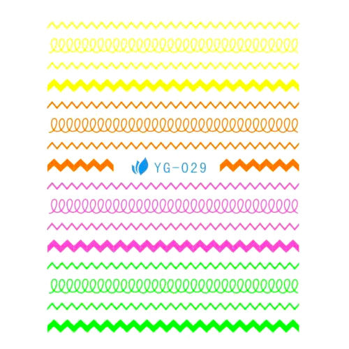 Nail Art, Neon, Water Transfer Decals, Spirals, Zig-Zag, Multicolored. YG-029 - BEADED CREATIONS