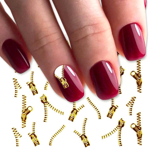 Nail Art, Water Transfer Decal Sliders, Zipper, Gold, Y081 - BEADED CREATIONS