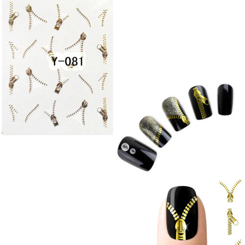 Nail Art, Water Transfer Decal Sliders, Zipper, Gold, Y081 - BEADED CREATIONS