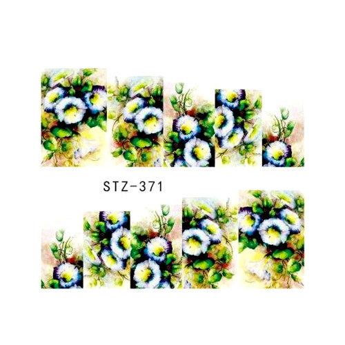 Nail Art, Water Transfer Decals, Flowers, White, Green, STZ-371 - BEADED CREATIONS